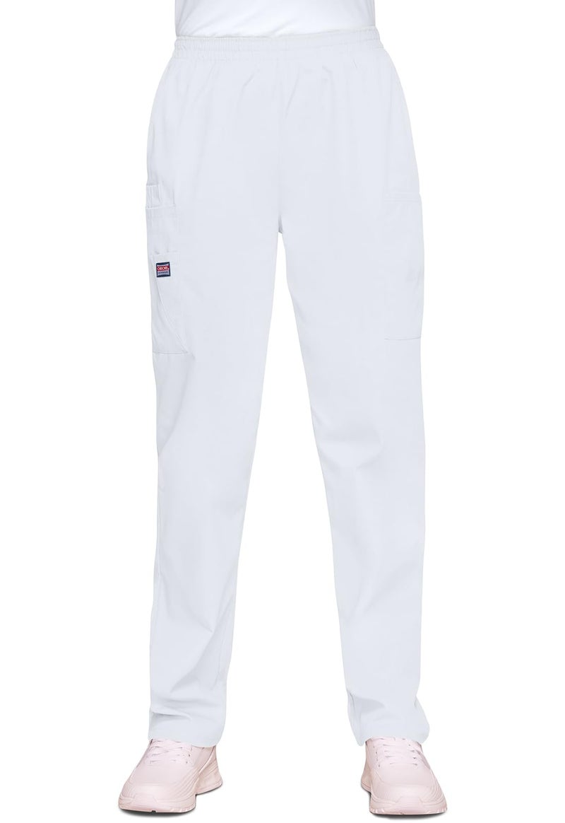 Cherokee Women's Size Workwear Elastic Waist Cargo Scrubs Pant, White, Small Tall - Image 1